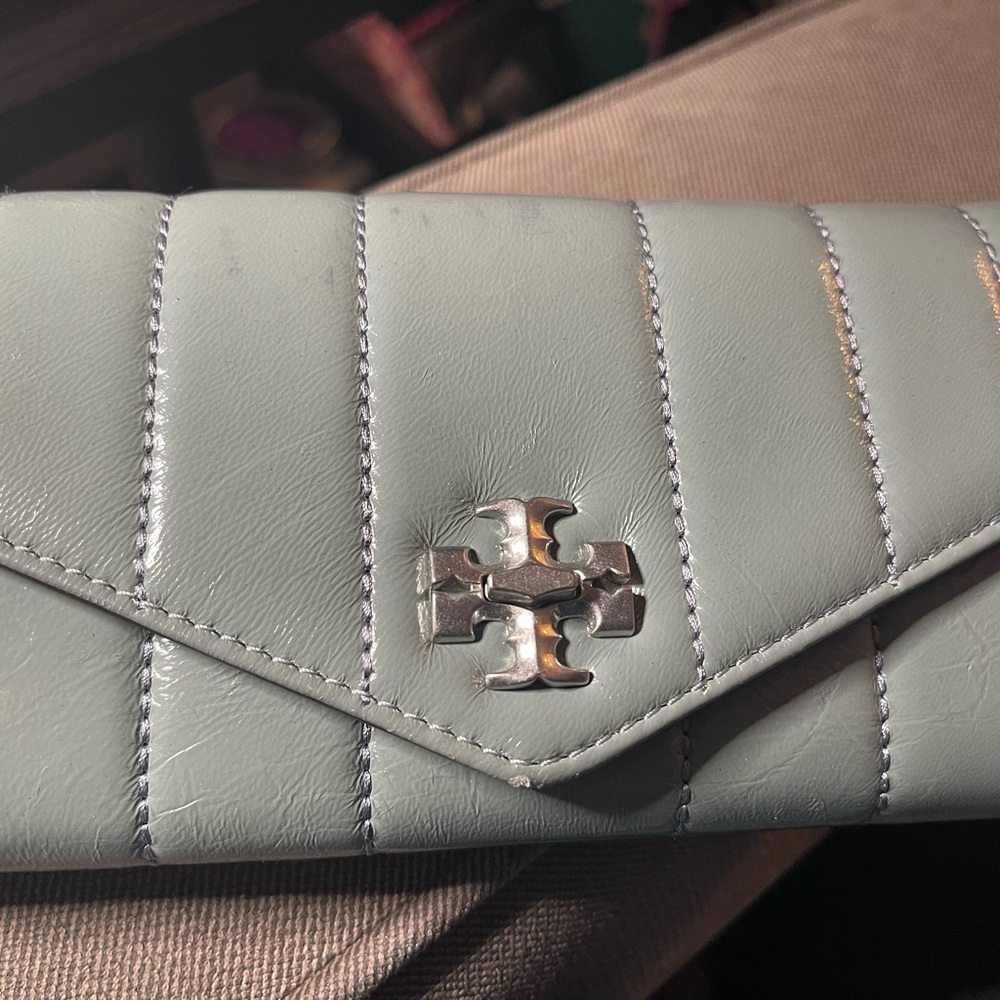 Tory Burch Kira pale Green/blue Quilted Leather Wallet - Picture 5 of 5